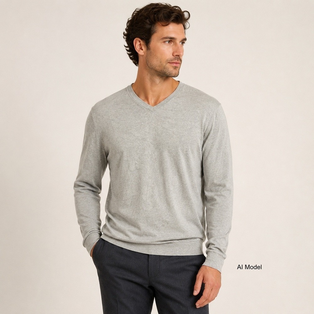 Banana Republic Silk Cashmere V-Neck Sweater Mens Large Gray Long Sleeve